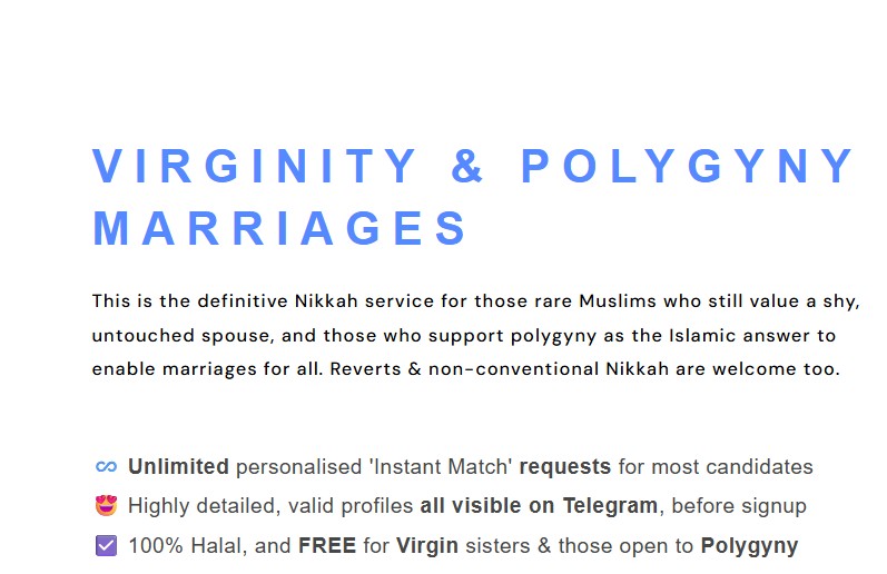 Un lloc de cites halal del Regne Unit ofereix als homes musulmans trobar dones verges, dòcils i obertes a la poligàmia