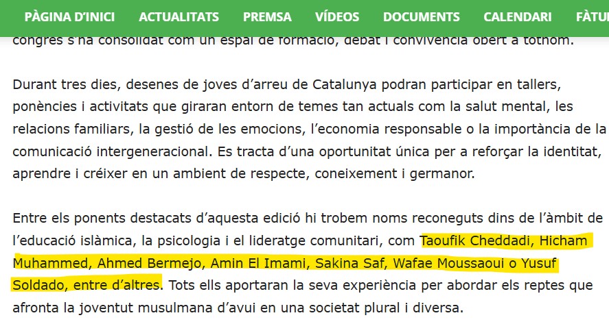 congres islam catalunya salafistes La Generalitat legitima un congrés de musulmans amb ponents detinguts per relació amb el radicalisme islàmic