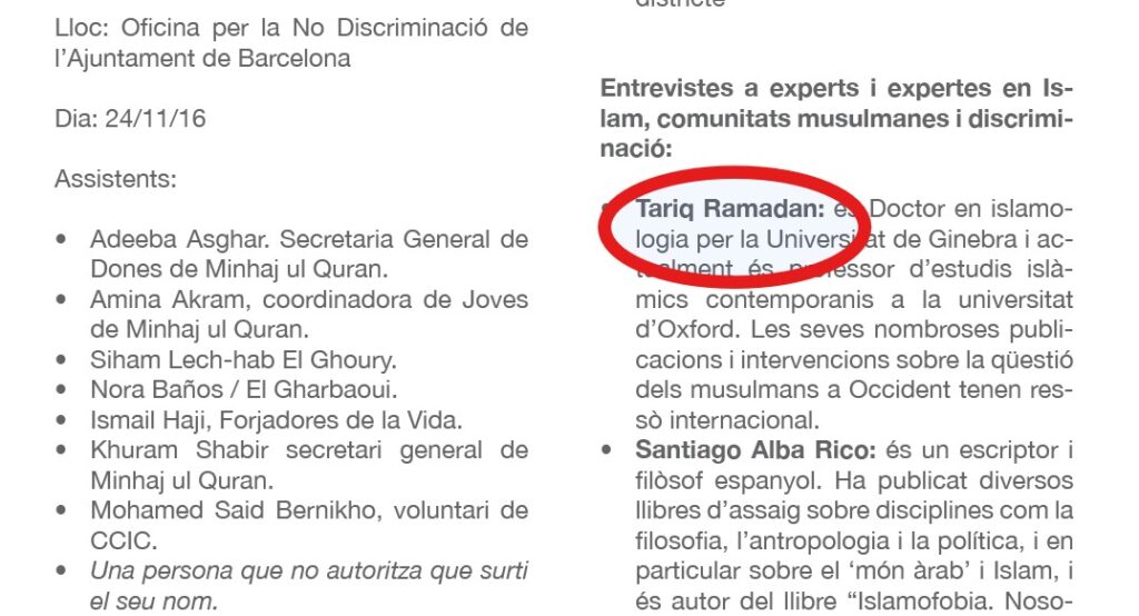 Tariq Ramadan (Hermanos Musulmanes) participó en la definición de islamofobia del Ayuntamiento de Barcelona para silenciar la crítica al islam