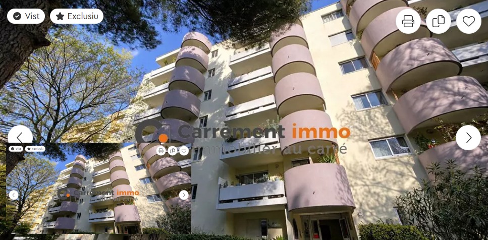 Captura del portal Carrément Immo de Montpellier amb les dades OVMF superposades