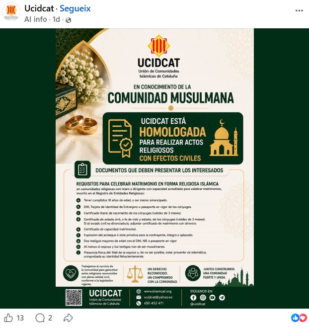 comunicat El matrimoni islàmic a Catalunya exigeix que un tutor autoritzi la dona